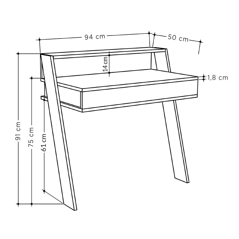 LAPI Home Desk in natural beech melamine, showcasing its elegant design and dimensions of 94x50x91 cm.